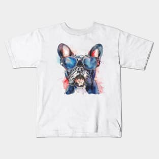 French Bulldog with Sunglasses (Watercolor) Kids T-Shirt